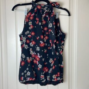 Black & Red Floral Halter Blouse, Size S, NY & Co Womens Sleeveless Work Top